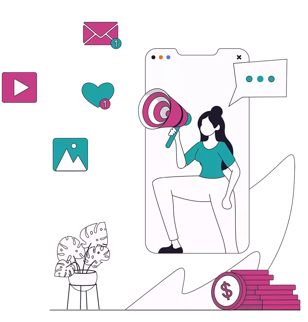 Abstract illustration of a woman making a digital announcement